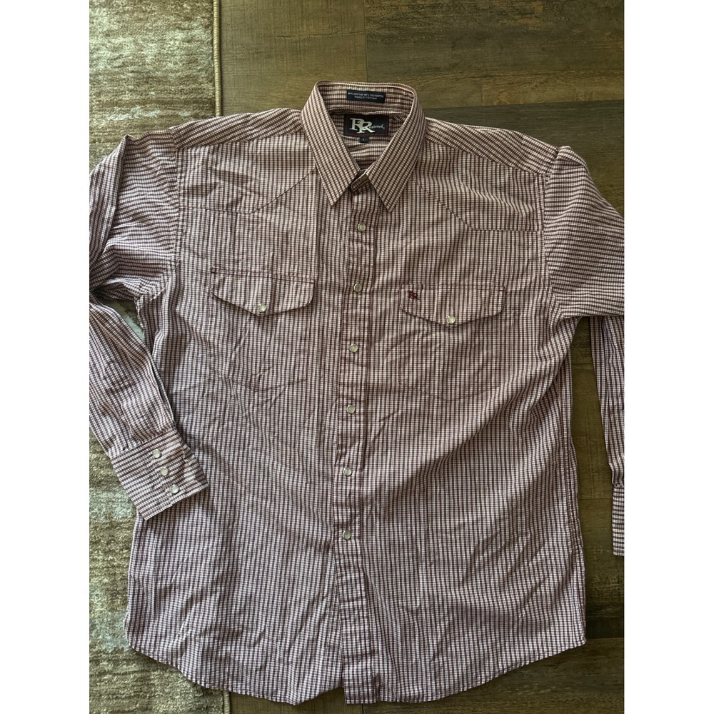 Resistol Mens Western Pearl Snap Shirt Maroon White Check Yoke Large Long Sleeve